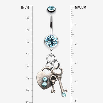 Detail View 1 of Love Lock Down Belly Button Ring-Aqua